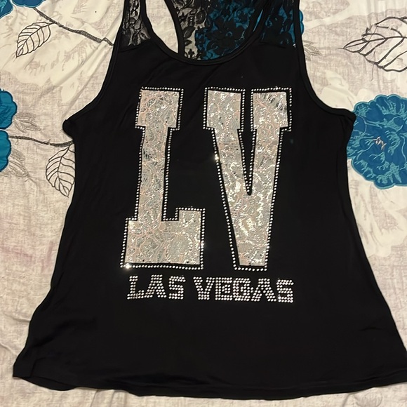 Las Vegas Tank Top with Lace Details and lots of Sparkle Size L - Picture 3 of 8